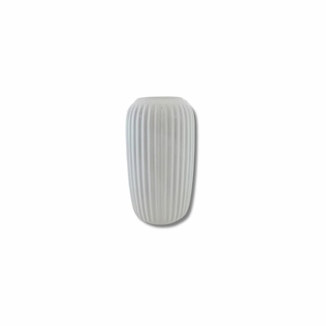 White Ribbed Ceramic Vase